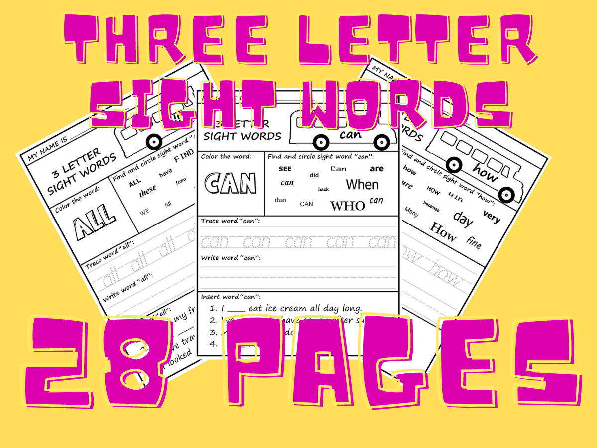 three letter sight words worksheets
